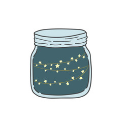 Jar with the stars. Vector doodle style doodle. Festive fashion design