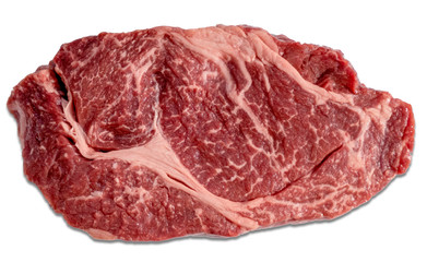 Chuck fresh raw beef steak isolated on white background, top view