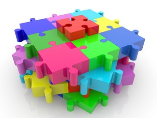 Structures from colorful puzzle on a white background