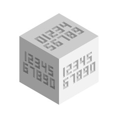 The main numbers are from zero to nine squared from different external sides. Isometric style with the effect of depth and shadow. Minimalistic flat design.