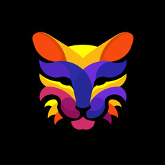 stylized Cat head face color vector style illustration