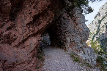 Tunnels of the route of the cares in the peaks of Europe