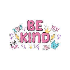 Be kind inspirational card or print on white background