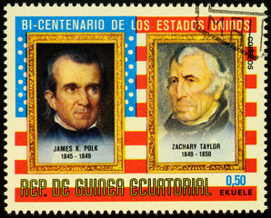 US Presidents James Knox Polk and Zachary Taylor on postage stamp
