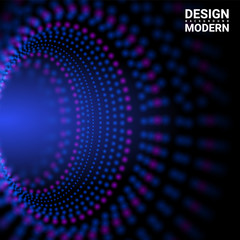 Dynamic particles. Illustration suitable for motion design. The elements on a dark blue Vector abstract background