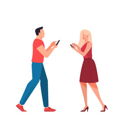 Obraz premium Man and woman with mobile phone. Female and male