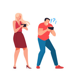 Man and woman with mobile phone. Female and male