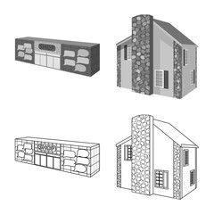 Isolated object of facade and housing logo. Set of facade and infrastructure stock vector illustration.