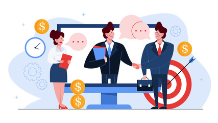 Concept of successful partnership, two businessmen handshake in agreement