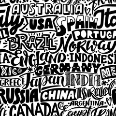 Lettering hand drawn seamless pattern with countries.