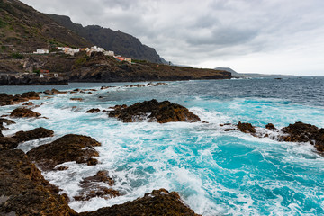 Waves and water of coast of Garachico.