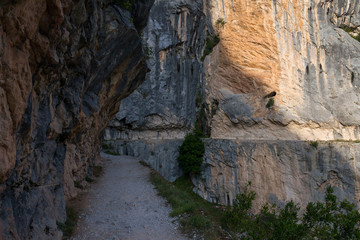 Cares road step in cliff area in the mountains of the Picos de Europa