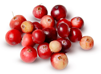 A bunch of fresh cranberries isolated on a white background. Bright saturated color. Clipping path. Macro.
