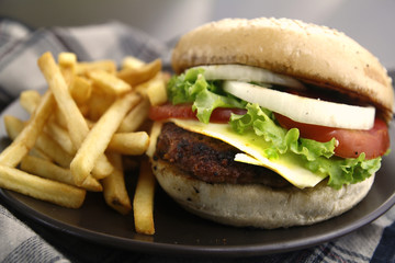 Hamburger and french fries