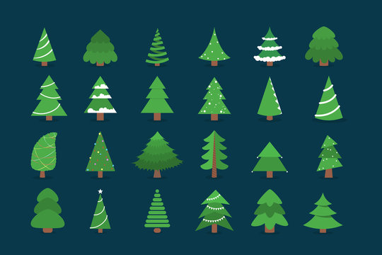 Christmas tree set. Collection of green fir for christmas