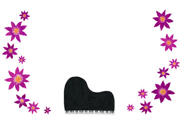 the grand piano with rose colored flowers 1 グランドピアノとローズ色の花 1