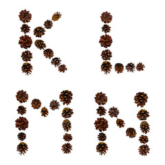 Christmas font made of fir cones