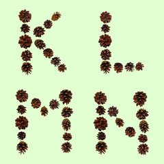 Christmas font made of fir cones