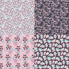 Set of Abstract seamless vector pattern for girls, boys, clothes. Creative background with dots, geometric figures Funny wallpaper for textile and fabric. Fashion style. Colorful bright