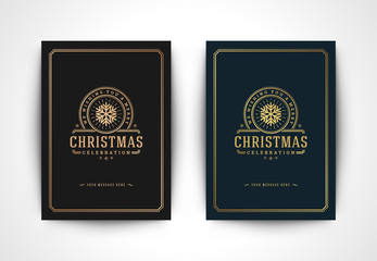 Naklejka premium Christmas greeting card with snowflake silhouette and ornate typographic winter holidays text vector illustration.