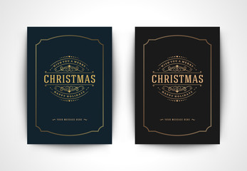 Christmas greeting card and ornate typographic winter holidays text vector illustration.