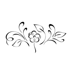 decorative element with stylized flower, leaves and curls in black lines on a white background