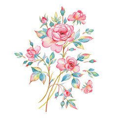 Watercolor illustration painted by paints on paper a beautiful bouquet of roses jpg