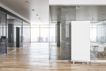 Modern concrete office interior with billboard
