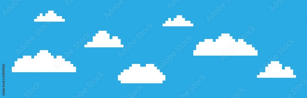Aufkleber pixel video game cloud background. 8-bit concept. vector illustration in retro game style.