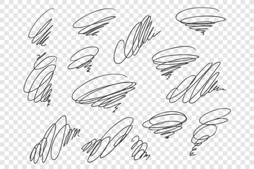 Curly black scrawls vector illustrations set