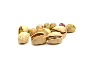 Pistachios isolated on white background,