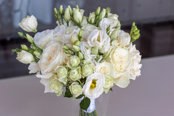 White wedding bouquet of flowers close up