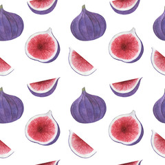 Seamless pattern of illustrations fig fruit watercolor