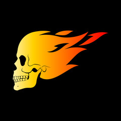 Flying Fire Skull Illustration Design Template. Suitable for Creative Industry, Multimedia, Entertainment. Drawing Isolated on Black