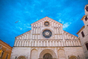 Zadar, Croatia - July, 2019: Historical city center in Zadar at night