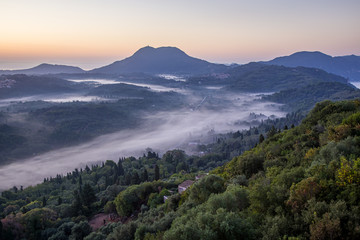 Dawn over of Corfu island in the Ionian Sea