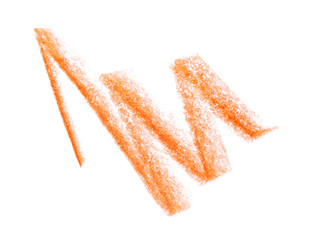 Orange pencil scribble on white background, top view