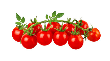 Cherry tomato with leaf isolated on white background with clipping path