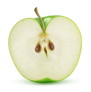 cut green apple isolated on white background
