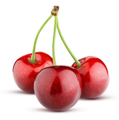 three sweet cherry berries isolated on white background