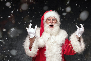 Portrait of real mad Santa Claus with white beard.