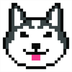 vector pixel art Siberian Husky dog isolated on white background, white and black dog.