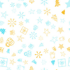Seamless vector pattern for Christmas and New Year holidays. Snowflakes and stars colorful background.