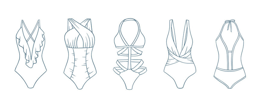 Set Of Female Swimsuit Illustration Various Types Of Women Beach Clothes  Fashion Sketch Stock Photo Picture And Royalty Free Image Image  124149866