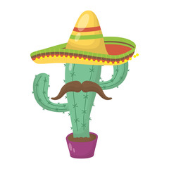 cactus mexican with traditional hat and mustache