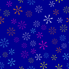 Snowflakes in different shapes and forms. Merry Christmas and New Year seamless vector pattern. Colorful background for Xmas.