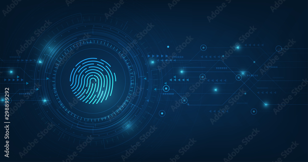 Poster vector abstract security system concept with fingerprint on technology background.
