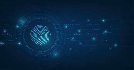 vector abstract security system concept with fingerprint on technology background.