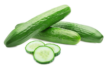 cut green cucumber isolated on white background