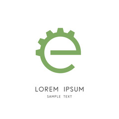 Green energy logo - gear wheel and eco symbol. Ecology and environment vector icon.